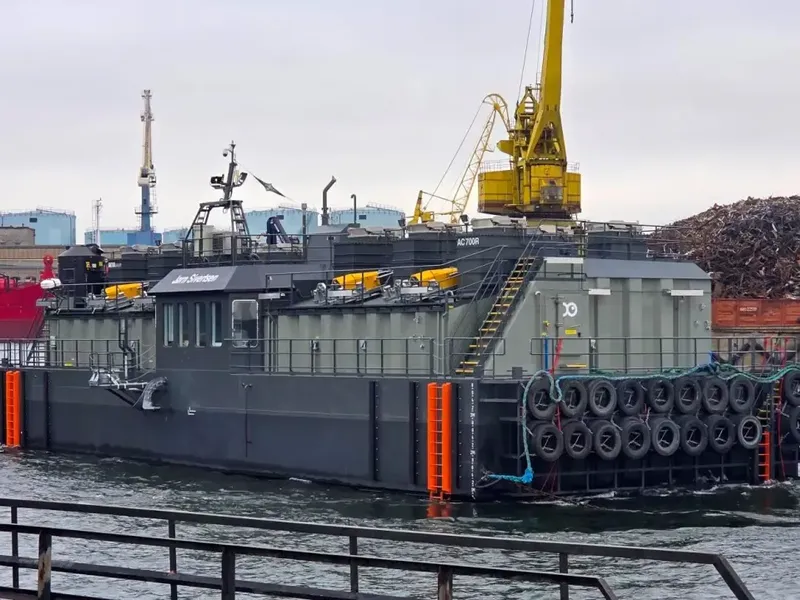 AC700R feed barge delivered to Lovundlaks – the same model now bound for Arctic Fish in Iceland. Photo: AKVA group