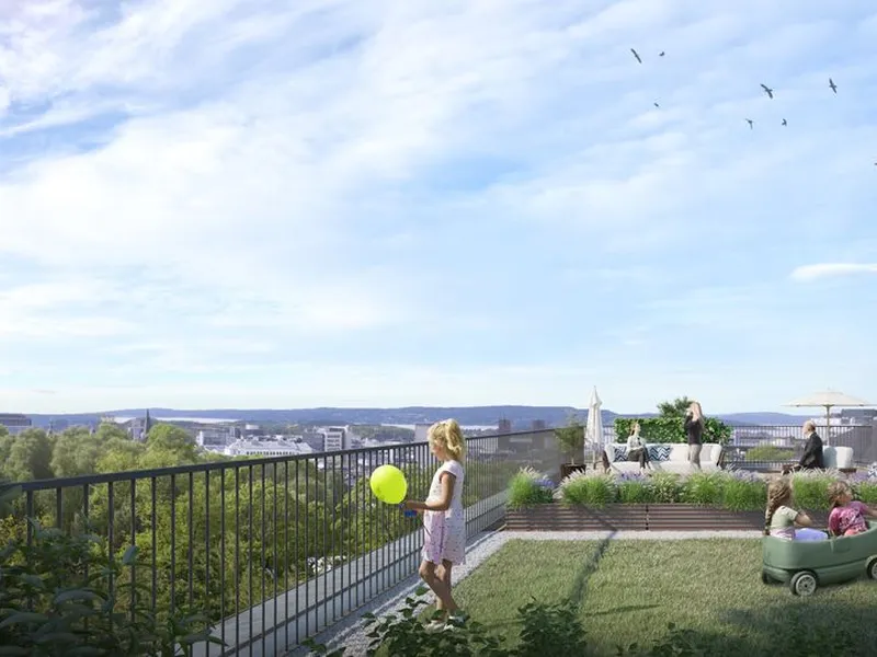 – Flere av leilighetene i de øverste etasjene har en fantastisk utsikt over Oslo og fra toppen kan du se helt til Oslofjorden, sier Torill Larsen.