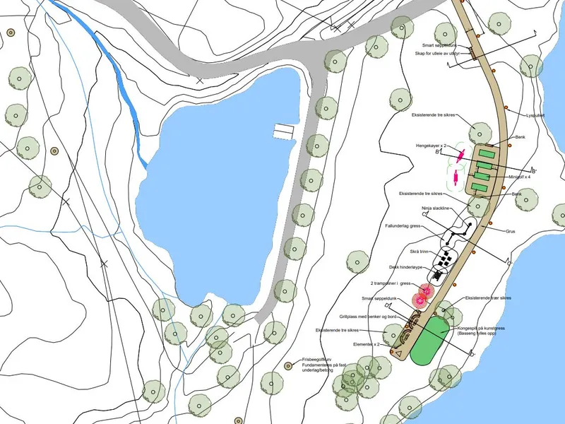 Skisse over planenei Bassengparken - Klikk for stort bilde