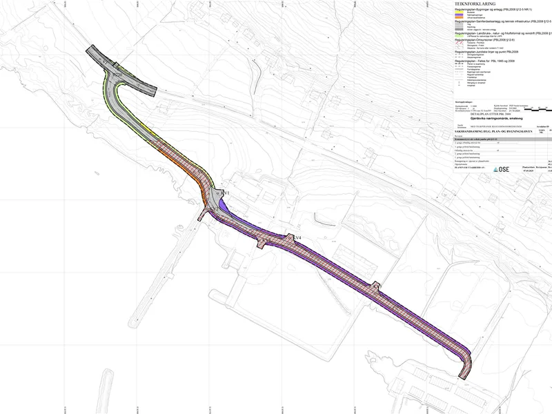 Kart for Detaljregulering Gjerdsvika næringsområde, samleveg. - Klikk for stort bilete