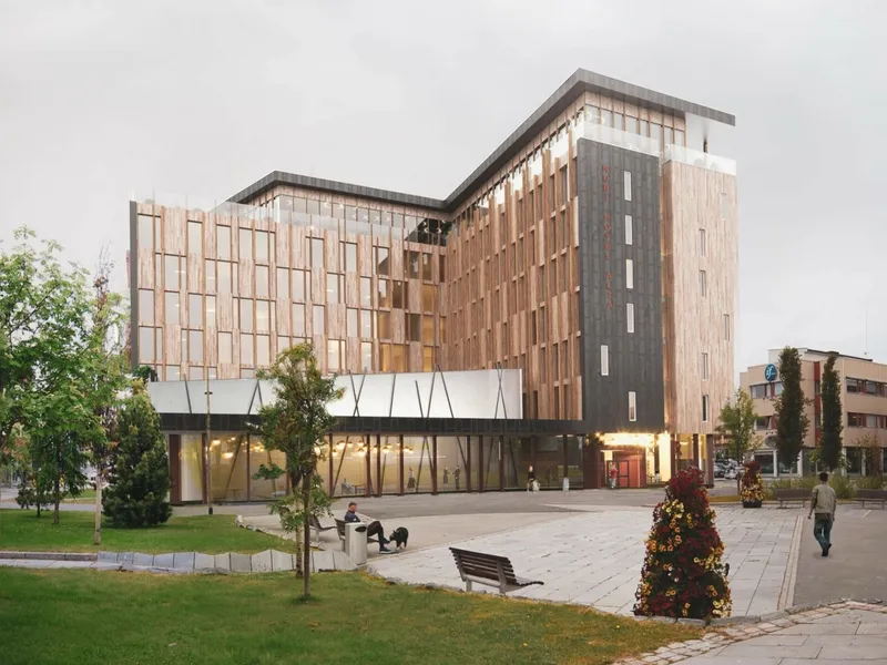Slik blir det nye hotellet i Alta.. Illustrasjon: Verte Landskap & Arkitektur