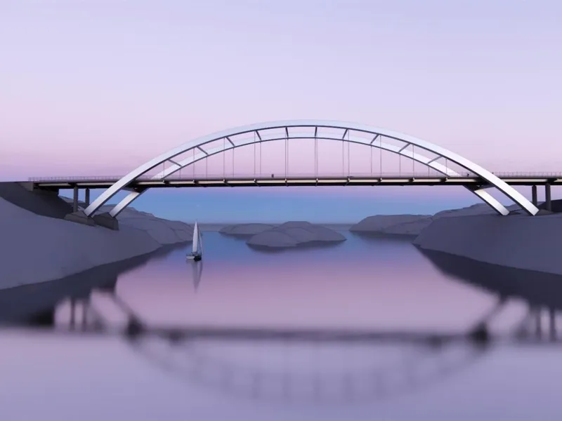 Sånn kan den nye Alversundbrua bli seende ut. Illustrasjon: L2-Arkitekter på oppdrag for Structor for Vestland fylkeskommune.