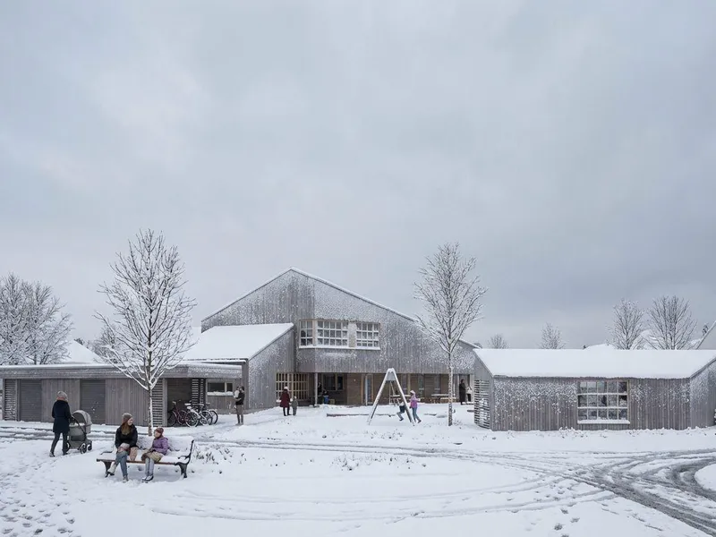Eksteriør illustrasjon vinter av Brusand barnehage