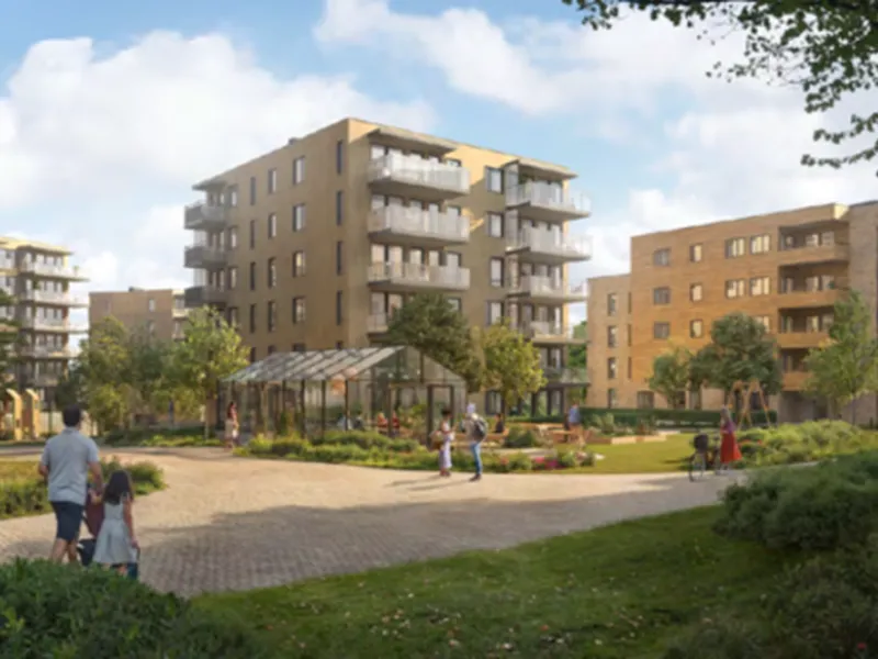 Arkitekttegning av Langhus gård sør