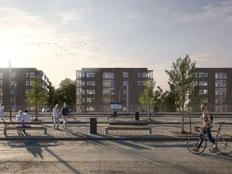 Prosjektet sett fra busstorget, basert på foreløpige planer.