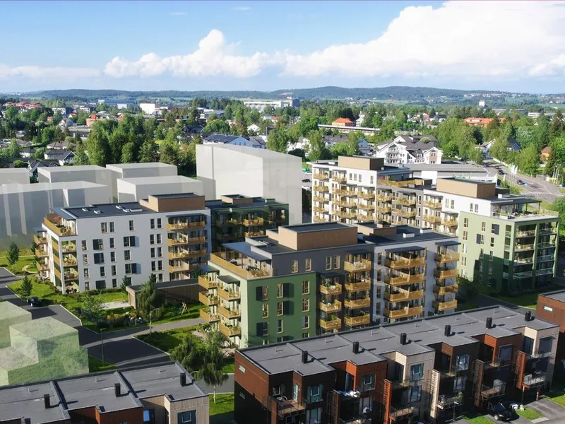 OBOS Block Watne og OBOS Nye Hjem har signert avtale med Backe Romerike for oppføring av de 133 første leilighetene i prosjektet Asper Hageby på Kløfta. Ill Stuido NSW/EVE images
