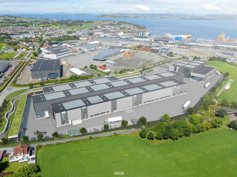 Slik vil det nye anlegget til Baker Huges i Dusavik se ut. Illustrasjon: Aros Arkitekter