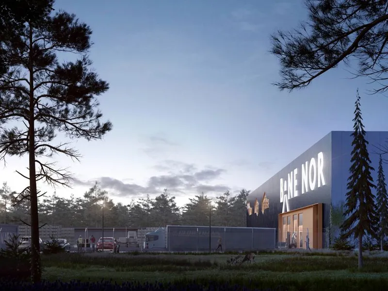 Det nye hovedlageret for Bane Nor skal bygges på Moreppen like nordvest for hovedflyplassen på Gardermoen. Anlegget skal erstatte dagens lager i Grorud, samt funksjonene som i dag er spredt på 15 ulike distriktslagre. Anlegget vil ha en prislapp på nærmere 50 millioner kroner. Illustrasjon: EderBiesel arkitekter