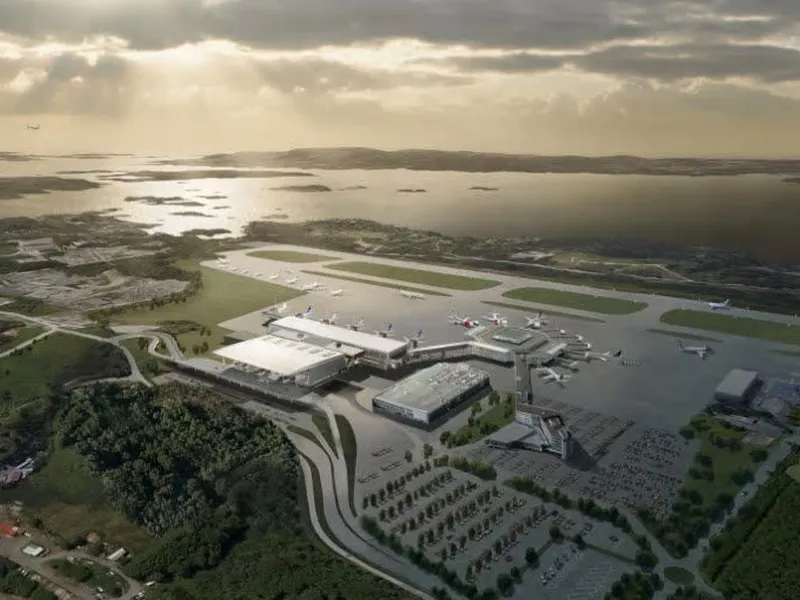 Bergen lufthavn Fleslands nye terminal T3, får energieffekteringshjelp fra en saltblanding fordelt på 44.000 plastceller. Foto: Avinor