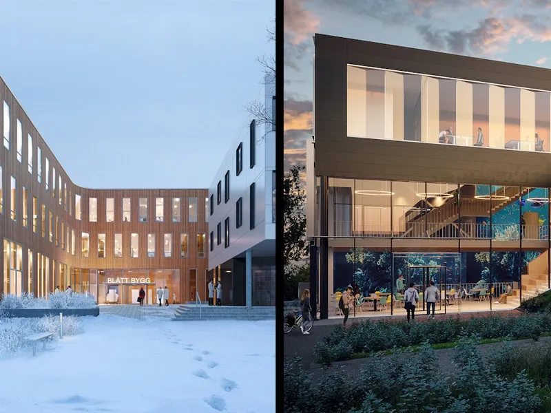 Collage av finaleforslagene til Blått bygg i Bodø