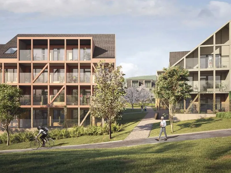 Klemskvartalet i Kongsberg skal stå ferdig i løpet av 2022. Illustrasjon: Code arkitekter.