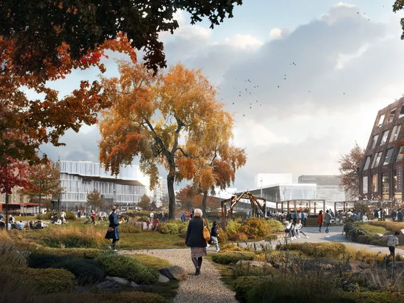 De nye planene for området foran Børsen inkluderer et næringsbygg med åpen og inkluderende første etasje som inneholder kafé- og restaurantvirksomhet, og en fullfinansiert park på areal rundt 8500 kvadratmeter.