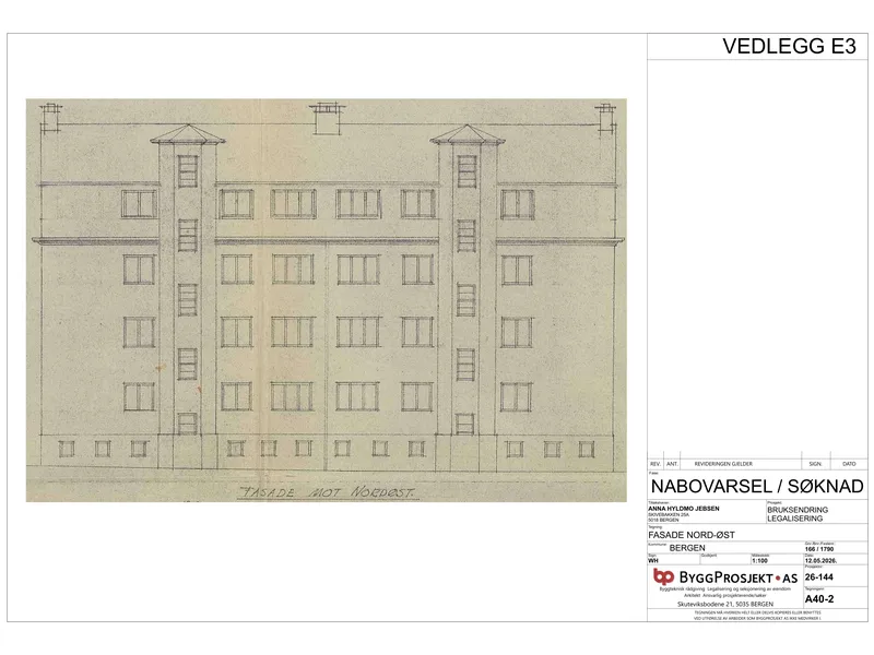 Fasade fra byggesøknad