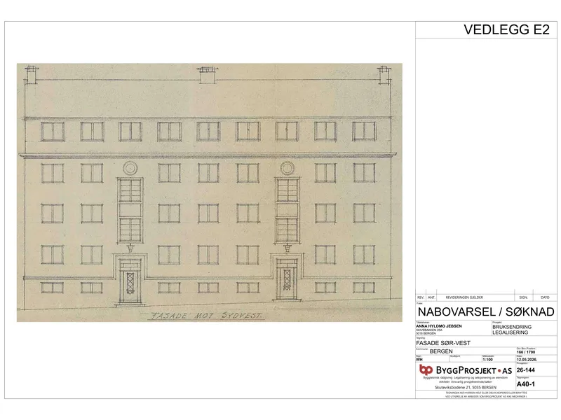 Fasade fra byggesøknad