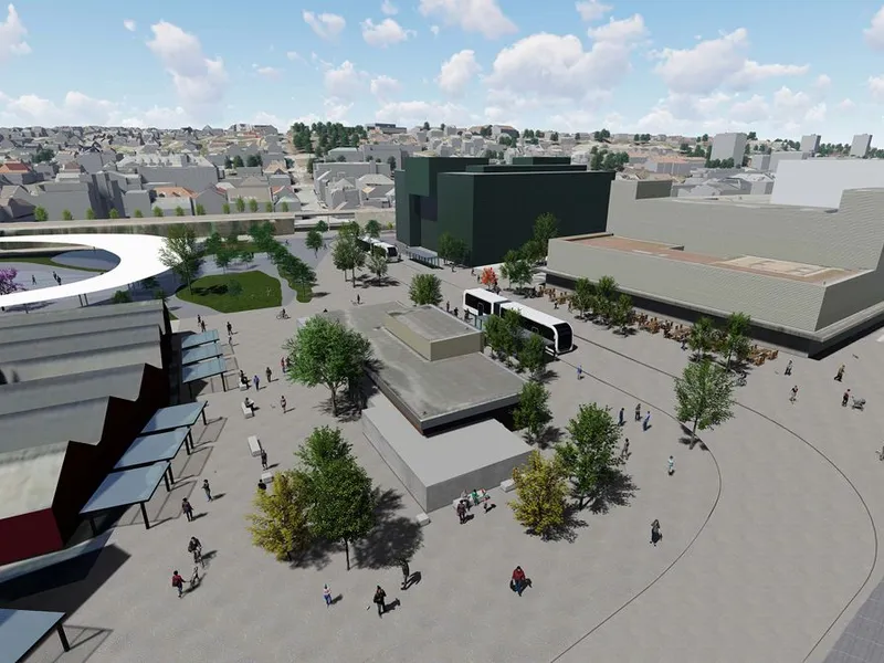 Snart starter arbeidet med Bussveien over Olav V's plass i Sandnes. Ill. Rogaland fylkeskommune