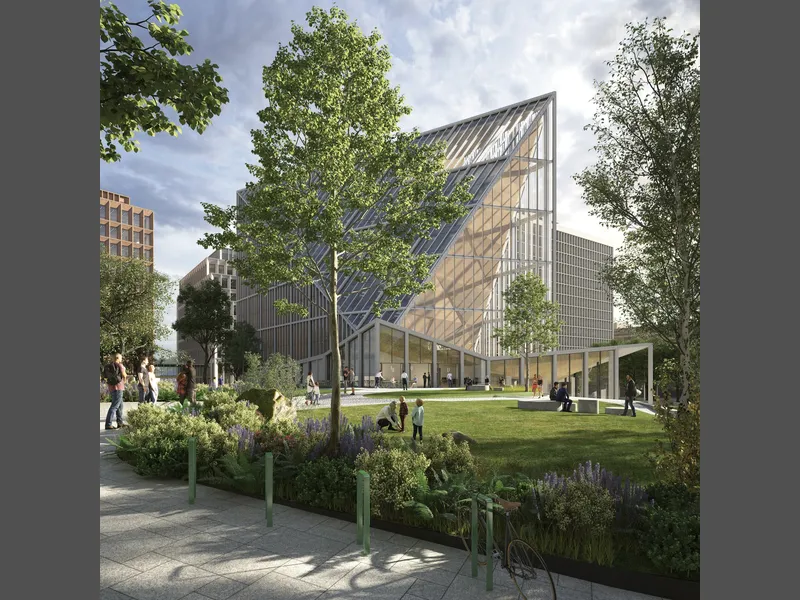 A-blokken med park og kafé