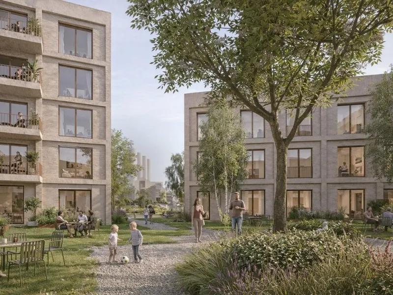Det er lagt vekt på intime uterom og ulike strøk på Fabrikktomta. Illustrasjon: Reiulf Ramstad arkitekter.