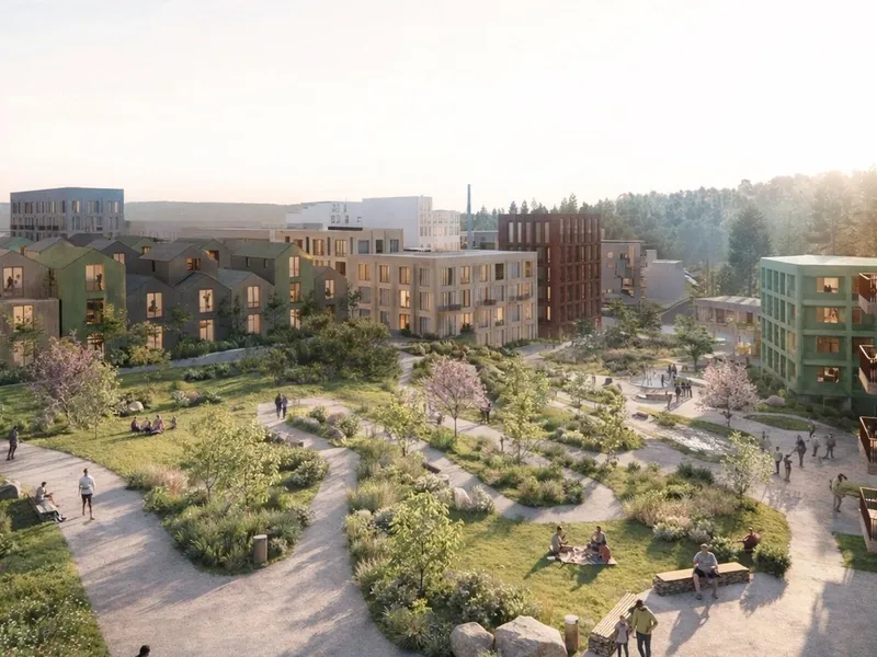 Den store Fabrikkparken skal bli et sentralt område for opphold, lek og rekreasjon, skriver Avantor. PIllustrasjon: Reiulf Ramstad arkitekter.