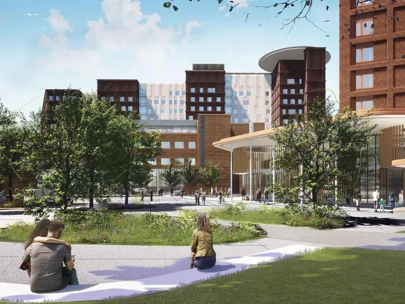 Nye Rikshospitalet skal settes i drift i 2031.. Illustrasjon: Prosjekteringsgruppen Nye Rikshospitalet.