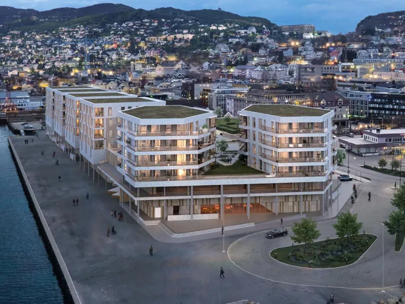 Her skal Consto bygge en ny boligblokk. Illustrasjon: Link Arkitektur..
