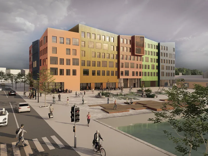 Illustrasjon av bygningsmassen som skal reises