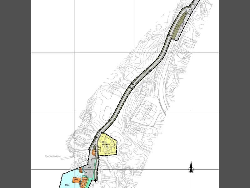 Kart som viser plassering av dei ulike føremåla i planen. - Klikk for stort bilete