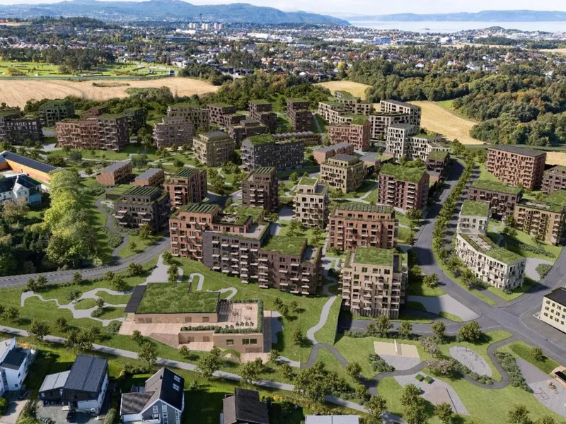 Bystyret i Trondheim kommune har vedtatt en utbyggingsplan på Overvik i Trondheim. Illustrasjonen er hentet fra planbeskrivelsen. Illustrasjon: Sweco Architects.