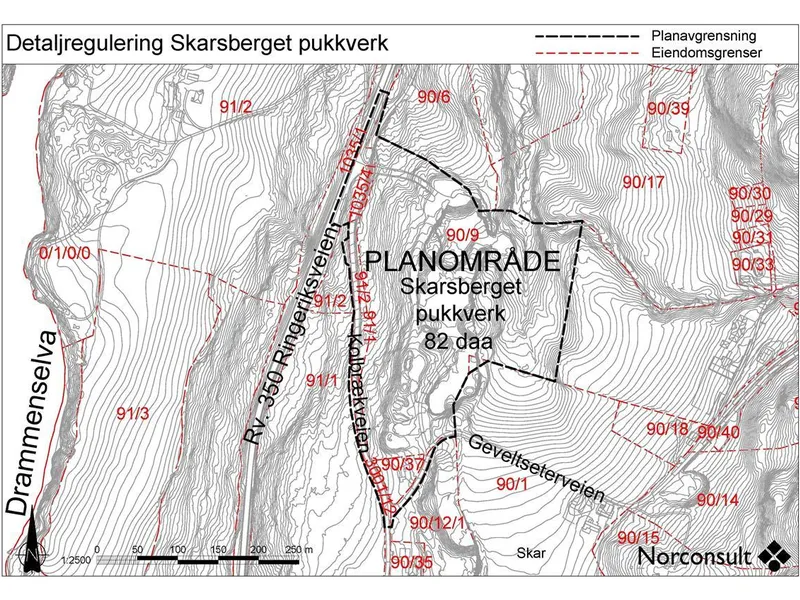 Skarsberget - Kart med planavgrensning - varsel om oppstart .jpg - Klikk for stort bilde