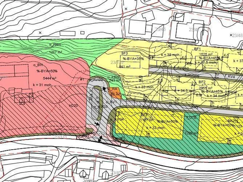 Reguleringsplankart Slåtten barnehage og byggefelt. Utarbeida av nordplan - Klikk for stort bilete