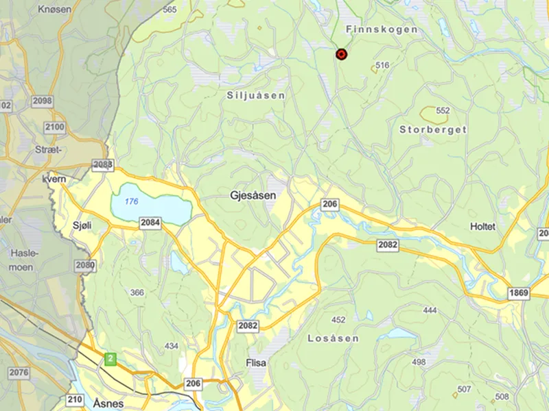 Kartutsnitt over Kringsjå massetak. - Klikk for stort bilde