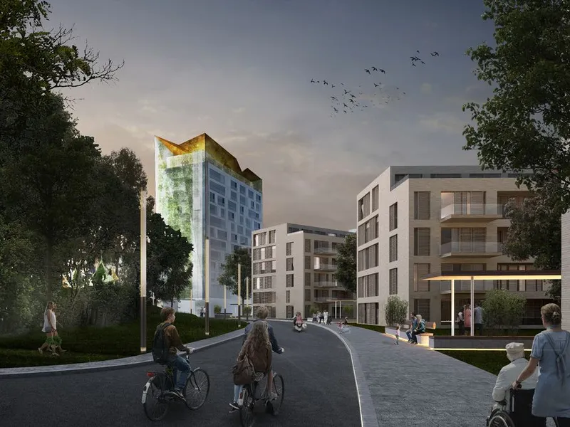 Diakonhjemmet hage skal bli et campusområde for utdanning, et innovasjonsområde for framtidas helse, omsorg og velferd, og et nærmiljø for de som bor her. Illustrasjon: Innovatio/Diakonhjemmet