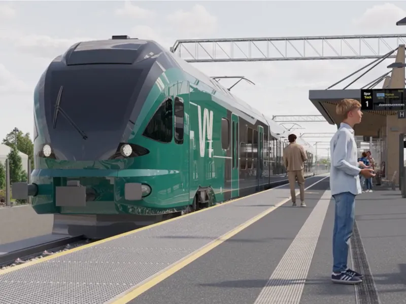 Illustrasjon av hvordan nye Stange stasjon kan bli seende ut. Illustrasjon: Sweco