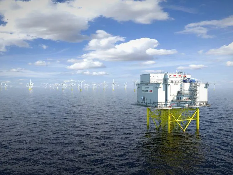 VELGER NORSK: Aibel skal bygge to omformerplattformer til verdens største havvindpark Doggerbank. Kontrakten med Equinor og SSE innbefatter også en opsjon for en tredje platform til den samme havvindparken. Illustrasjon: Aibel AS