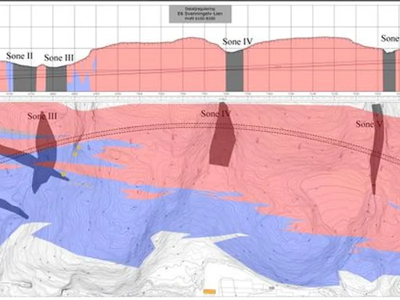Prøveboring: Under prøveboring fant geologene seks soner med fjell av dårlig kvalitet. Men den tredje sonen, 600 meter inn i fjellet, bar på en uventet overraskelse. Illustrasjon: Statens vegvesen