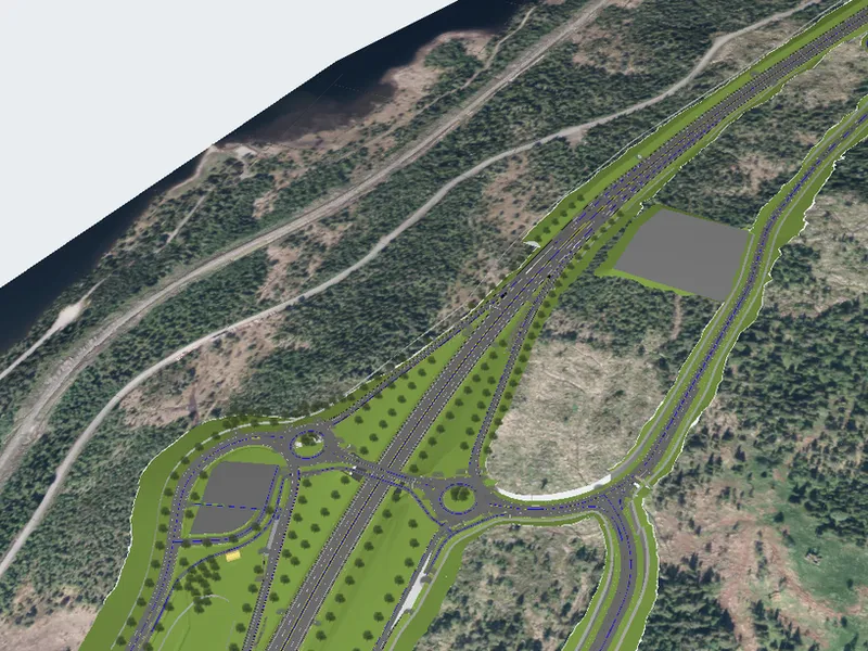 Illustrasjon av ny E6 med toplanskryss ved Berkåk
