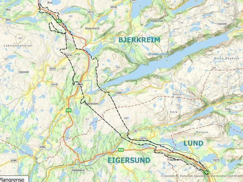 Varslet plangrense for Lund, Eigersund og Bjerkreim kommune