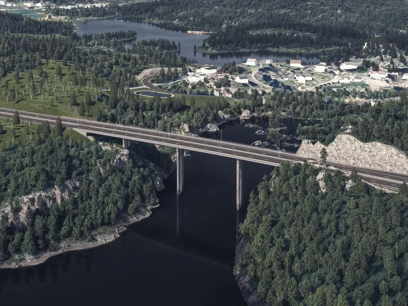 Illistrasjonen viser Tisjø bru som inngår i ny E18 Kragerø - Bamble.. Illustrasjon: Nye Veier/Sweco