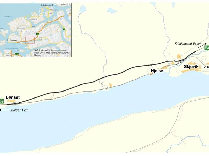 Nye E39 Lønset-Hjelset skal bygges i en ny trasé, nord for dagens E39.