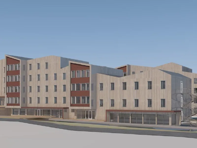 Skisse av studentboligene på Elvesletta på Svalbard
