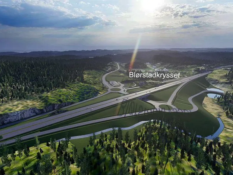 Blørstadkrysset i Lindesnes kommune. Herfra bygges tilførselsvei til Tredal, nær tettstedet Vigeland.