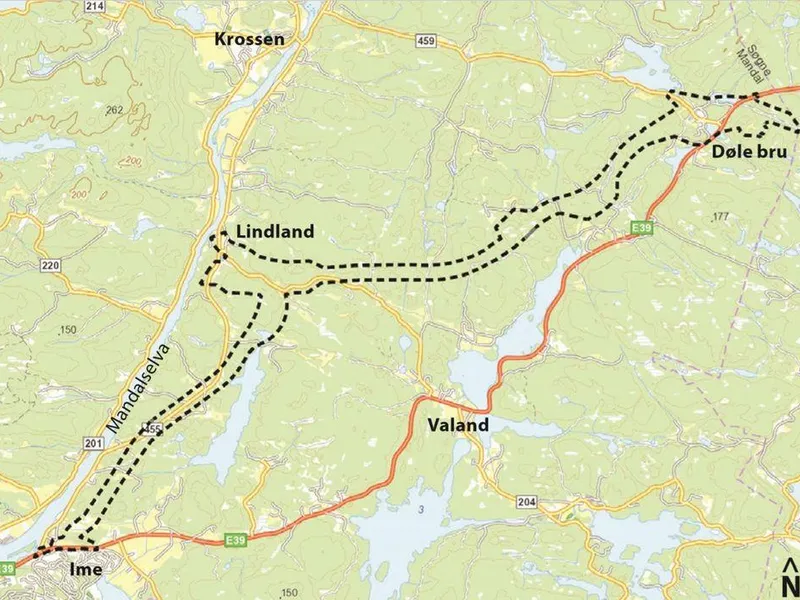 Reguleringsarbeidet omfatter 7 kilometer med ny firefelts mororvei på E39 samt 7 kilometer ny tilkomstvei med fartegrense 90 km/t til Mandal by.