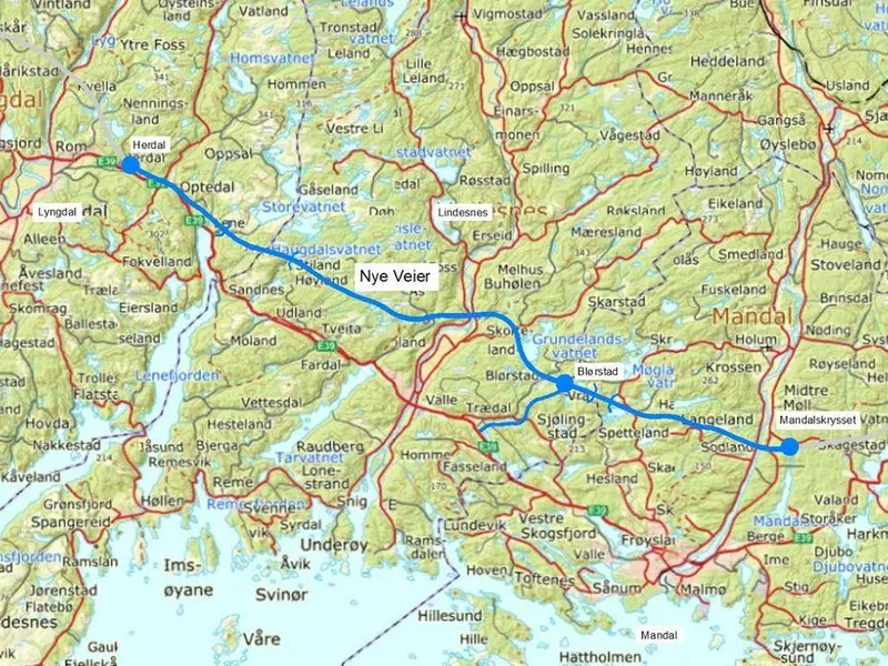 Utredning per nå viser at følgende kombinasjoner gir mest samfunnsøkonomisk lønnsomhet for strekningen Mandal – Lyngdal øst: AB Nord 2 – BC 2 – CD Sør.  I tillegg viser utredningen at det gir samfunnsøkonomisk lønnsomhet å tilrettelegge for kryss ved Blørstad i Lindesnes.