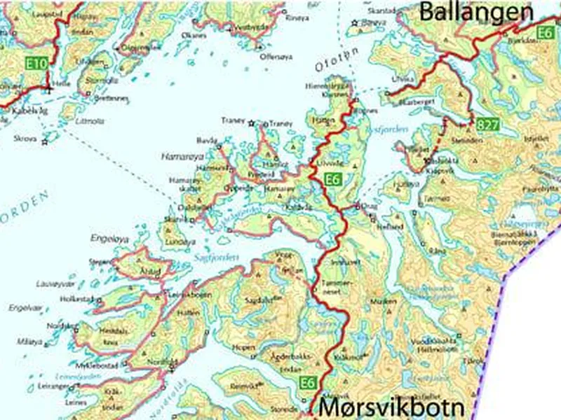 Oversiktskart E6 Mørsvikbotn-Ballangen (KVU)