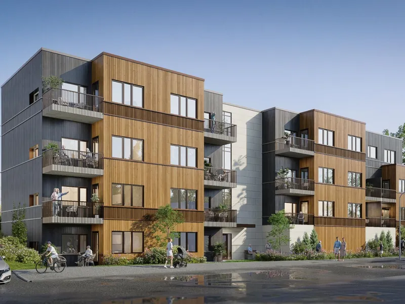 Lenatunet består av 33 omsorgsboliger med tilhørende fellesarealer og parkering. Illustrasjon: Studio NSW.