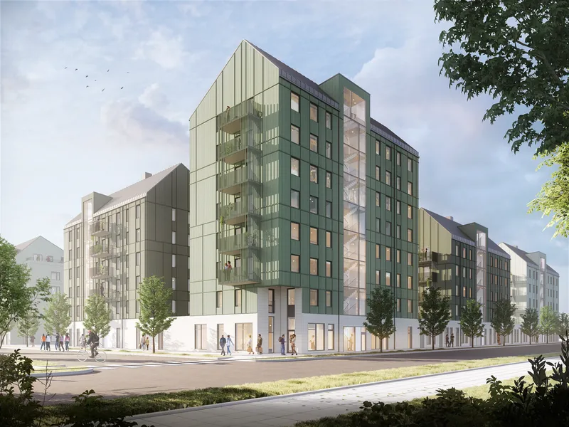 HMB Construction skal bygge 182 leiligheter og en barnehage i Örebros nye boligområde Tamarinden. Ill. White.