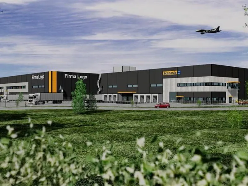 Nytt logistikkbygg på Gardermoen. Illustrasjon: Veidekke Logistikkbygg.