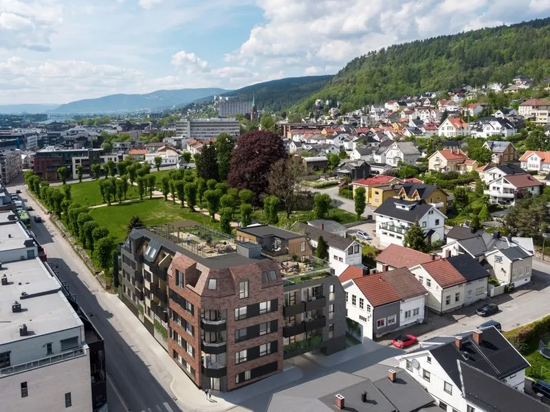 Peab skal bygge 30 moderne leiligheter og tre rekkehus i townhouse-stil ved Kirkeårdsparken i Drammen.