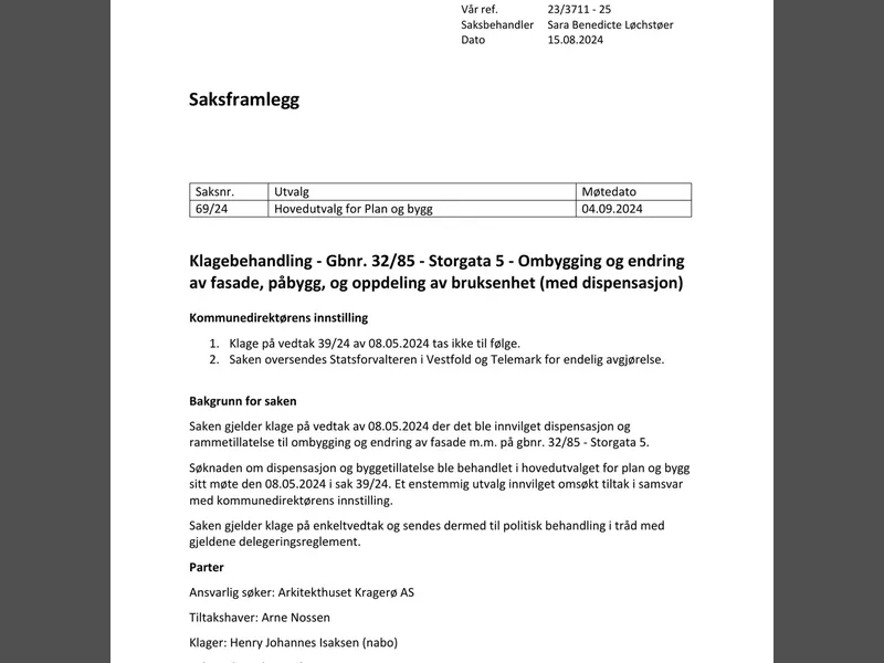 Fasade fra byggesøknad