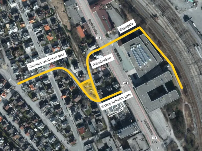 Kart over berørte gater for anleggsområdet
