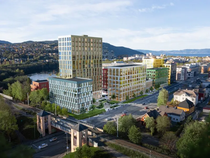 NRK og Entra har signert en avtale som innebærer at NRK flytter inn i et helt nytt mediehus i Trondheim i 2025. NRKs kommende hovedsete i Midt-Norge vil bli i Entras nybygg i Holtermanns veg 1-13 på Elgeseter. Illustrasjon Goldbox